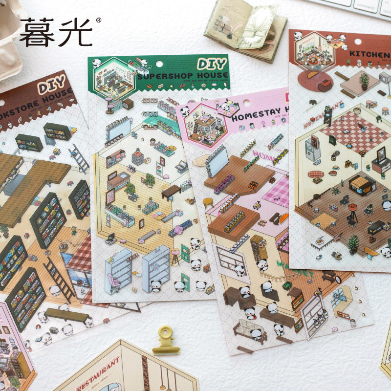 Panda Home Collection DIY 3D Scene Stickers 4 Cute Miniature Scenes