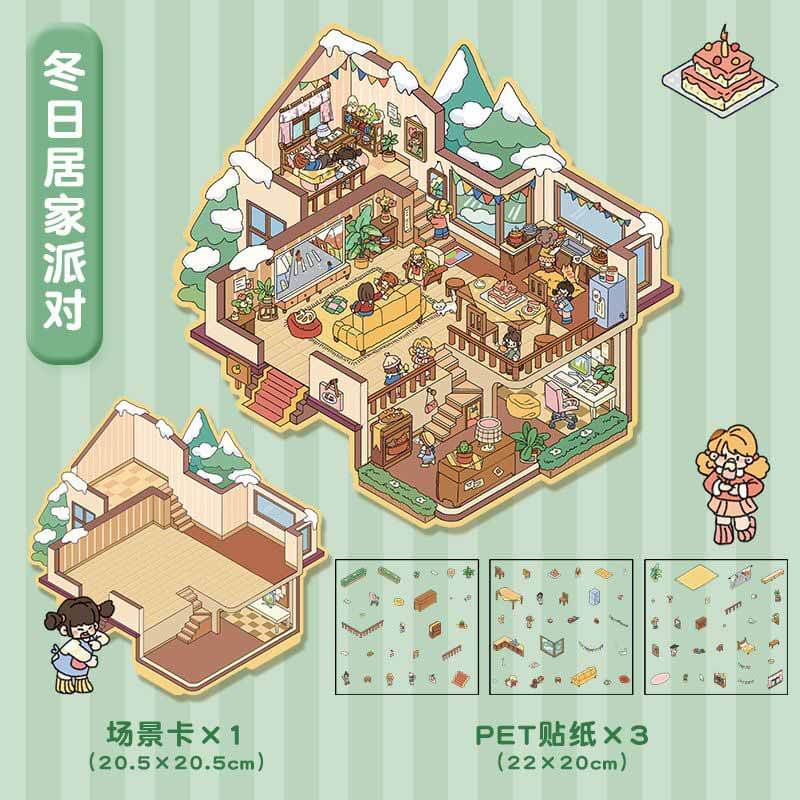 House Party DIY 3D Scene Stickers 4 Cute Miniature Scenes