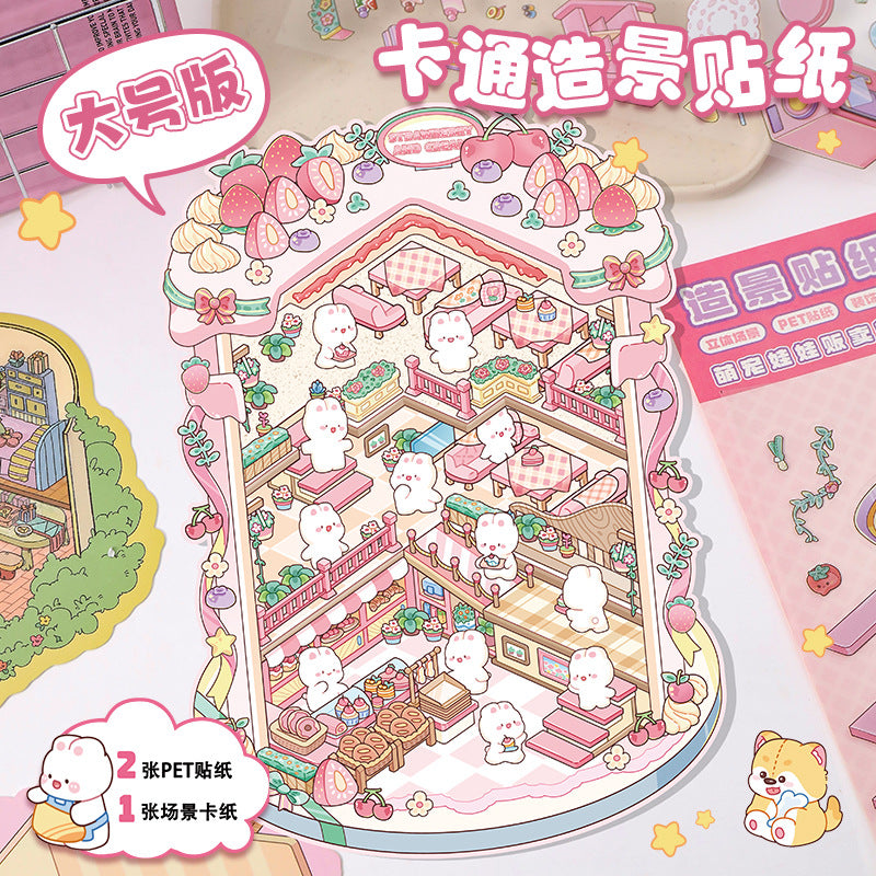 Bunny Land DIY 3D Scene Stickers 2 Cute Miniature Scenes