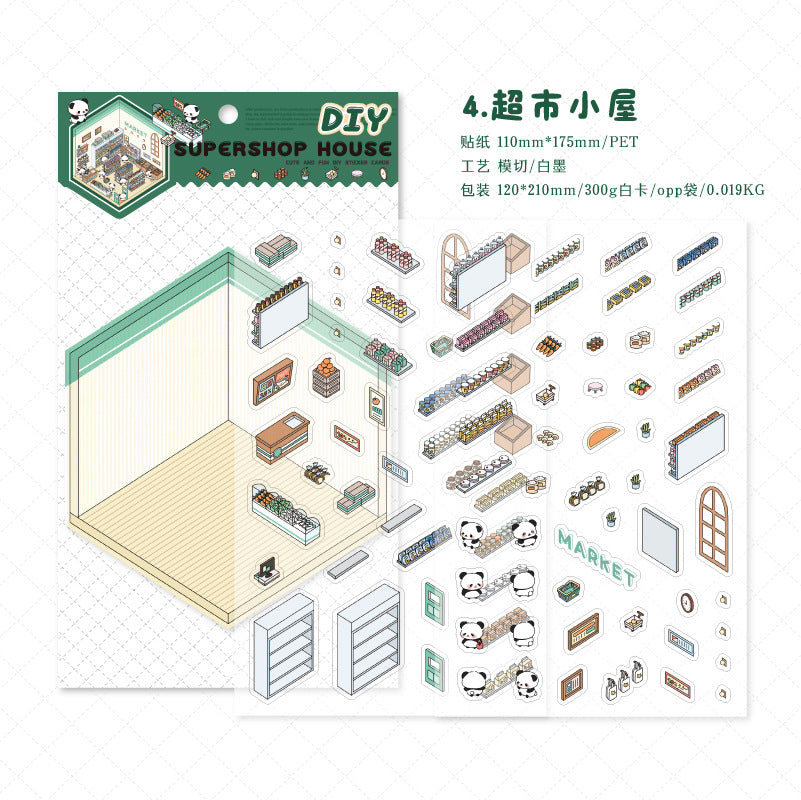 Panda Home Collection DIY 3D Scene Stickers 4 Cute Miniature Scenes