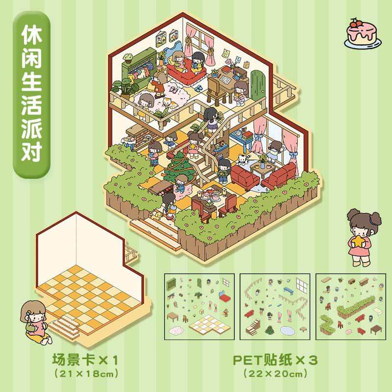 House Party DIY 3D Scene Stickers 4 Cute Miniature Scenes