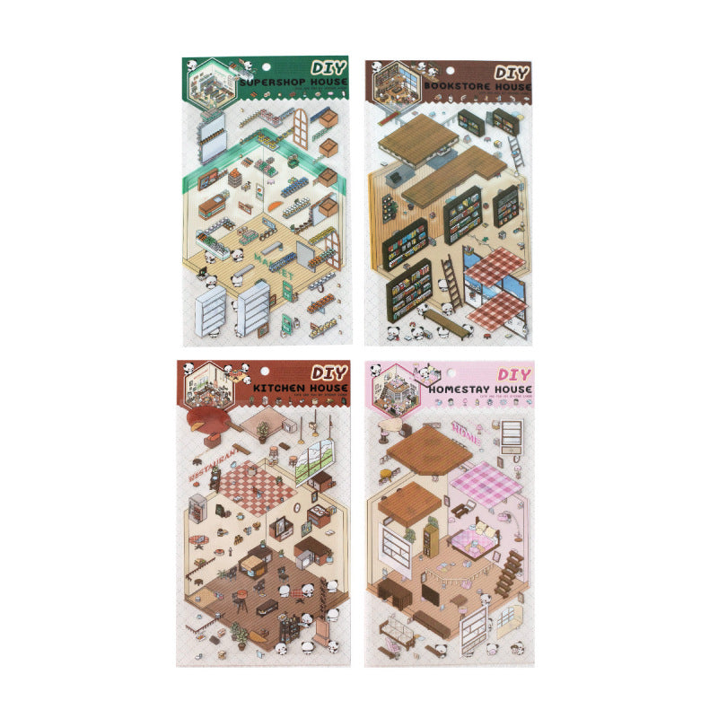 Panda Home Collection DIY 3D Scene Stickers 4 Cute Miniature Scenes
