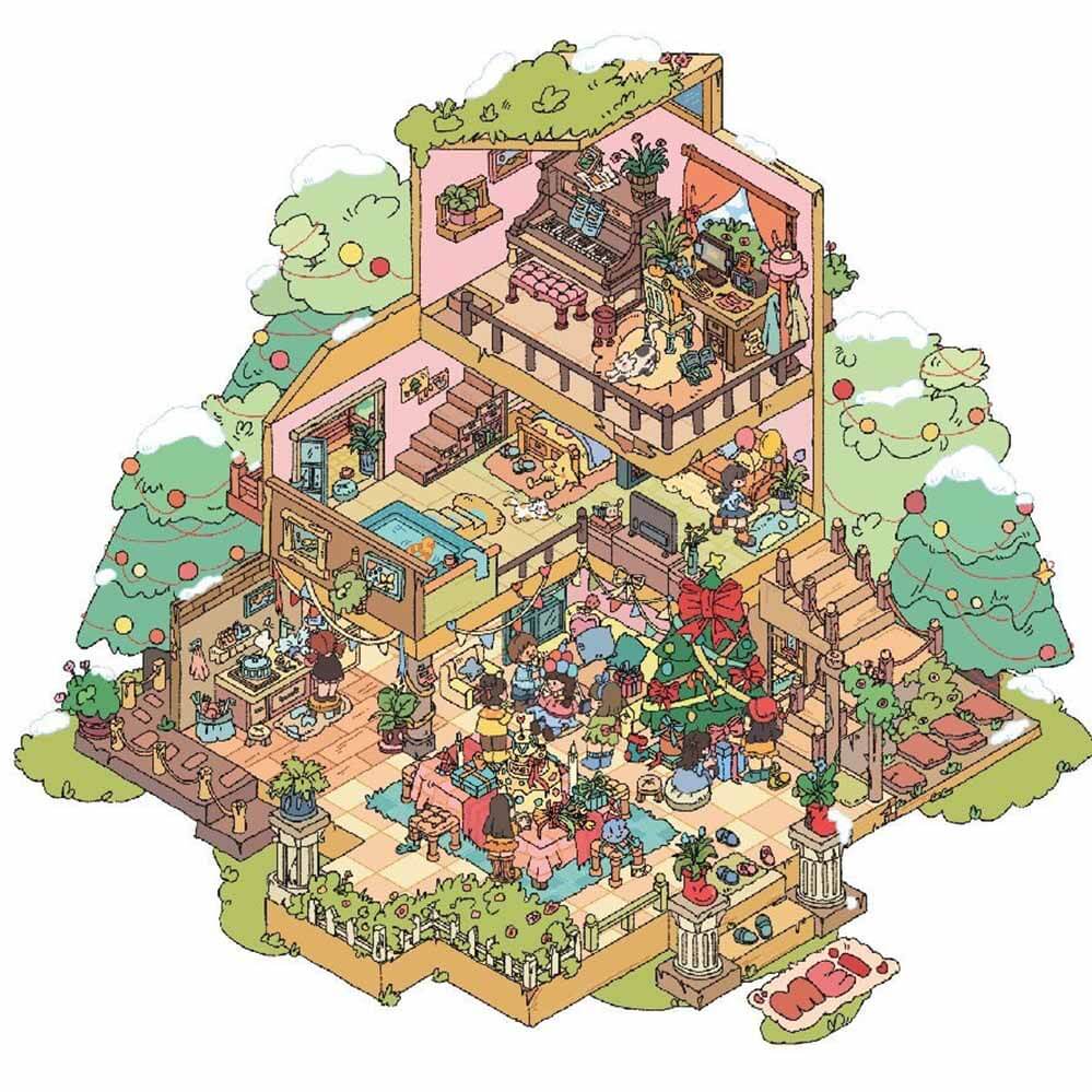 Grand Villa DIY 3D Scene Stickers - 4 Lovely Miniature Scenes