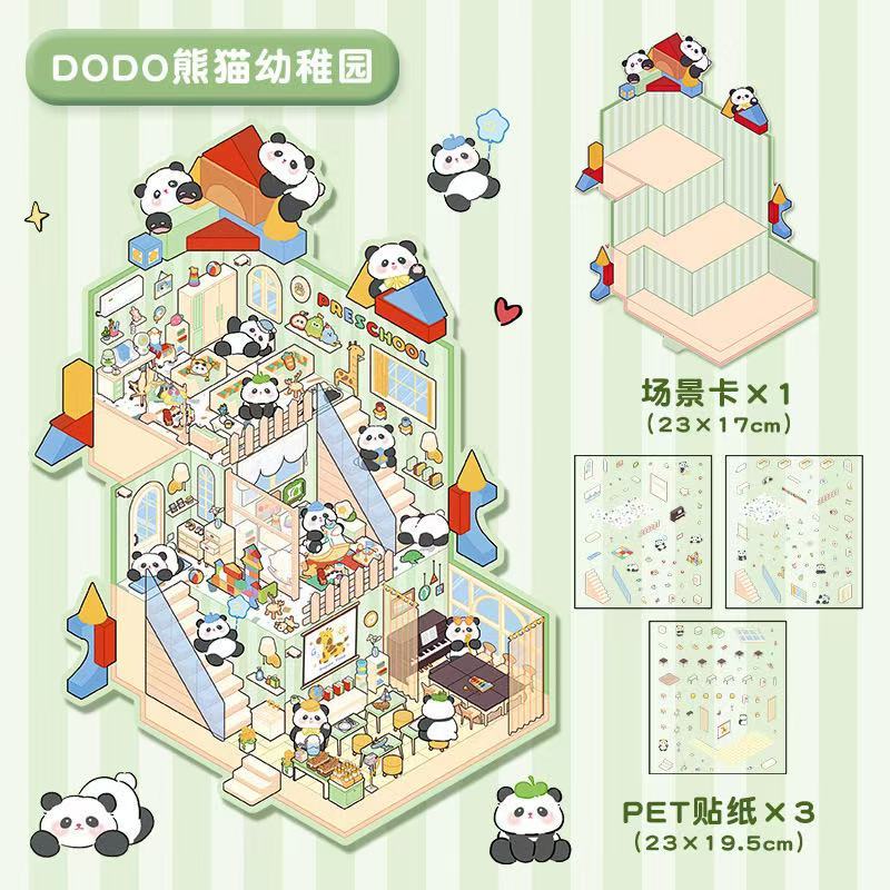 Playing Game DIY 3D Scene Stickers - 4 Cute Miniature Scenes