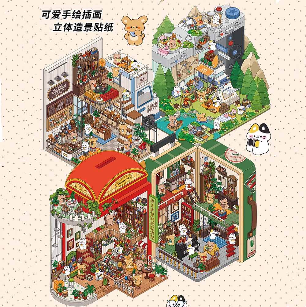 Fantasy Gift Shop DIY 3D Scene Stickers 4 Cute Miniature Scenes