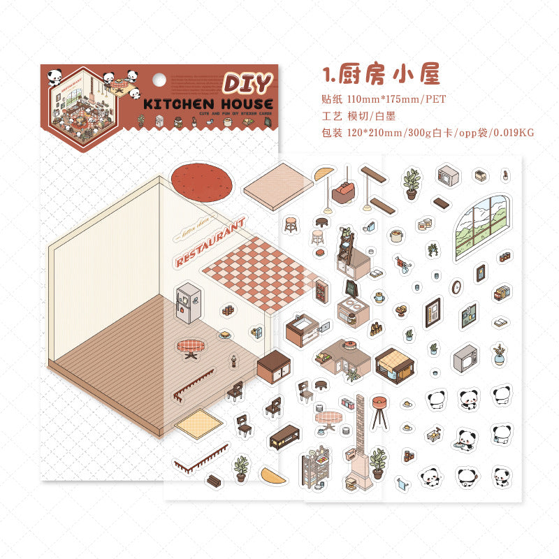 Panda Home Collection DIY 3D Scene Stickers 4 Cute Miniature Scenes