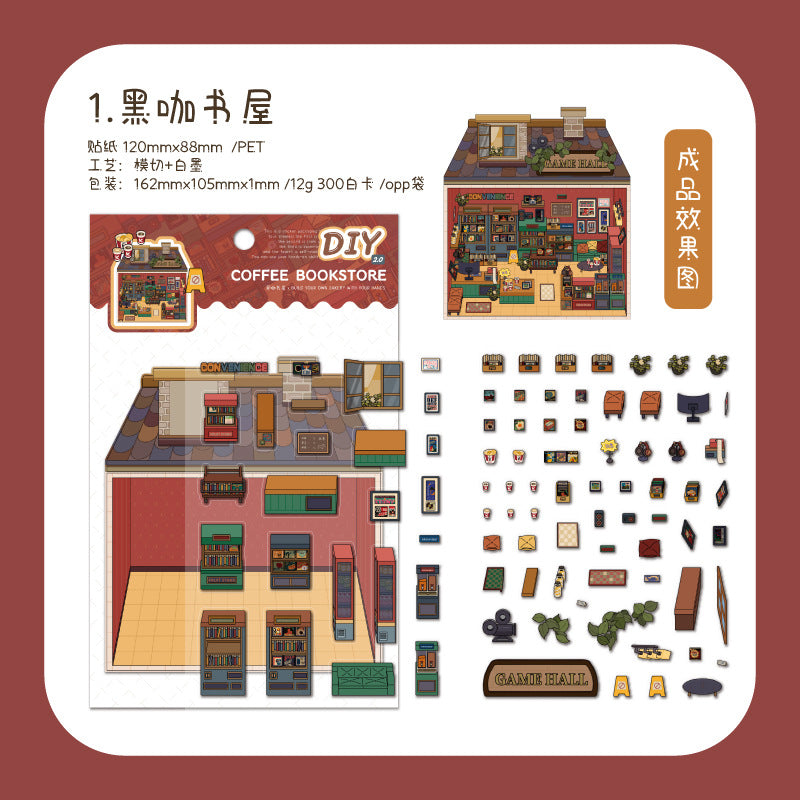 Micro-Diorama Collector's Pack DIY 3D Scene Stickers Miniature Bookshelf & Stuffed Friends