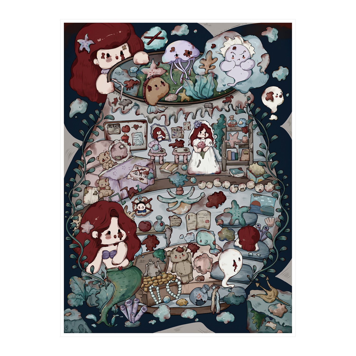 Ocean Reverie 3D Sticker Scene: Mermaid Cove Bioluminescent Deep Sea