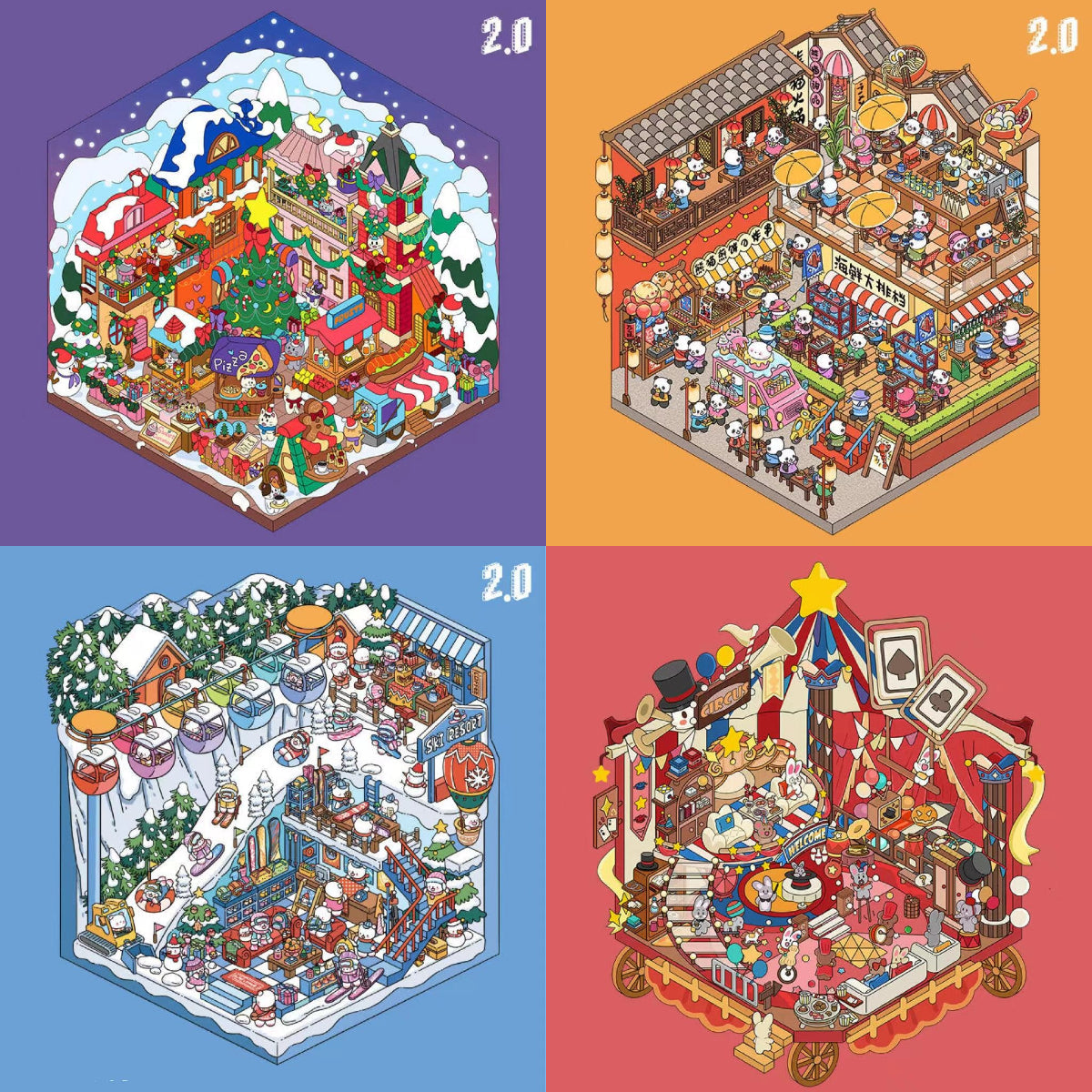 DIY 3D Sticker Scene: Bedroom|Living Room|Ski Resort|Kitchen|Christmas Market