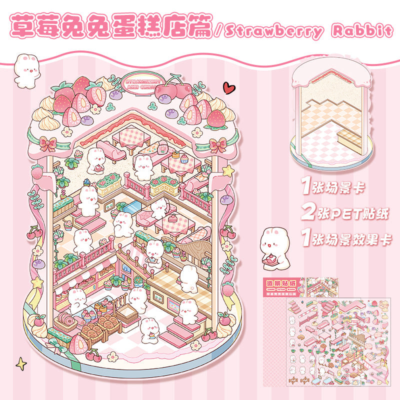 Bunny Land DIY 3D Scene Stickers 2 Cute Miniature Scenes