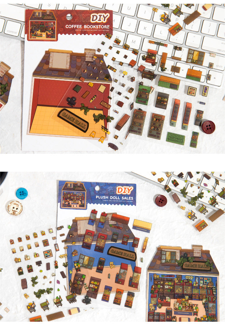 Micro-Diorama Collector's Pack DIY 3D Scene Stickers Miniature Bookshelf & Stuffed Friends