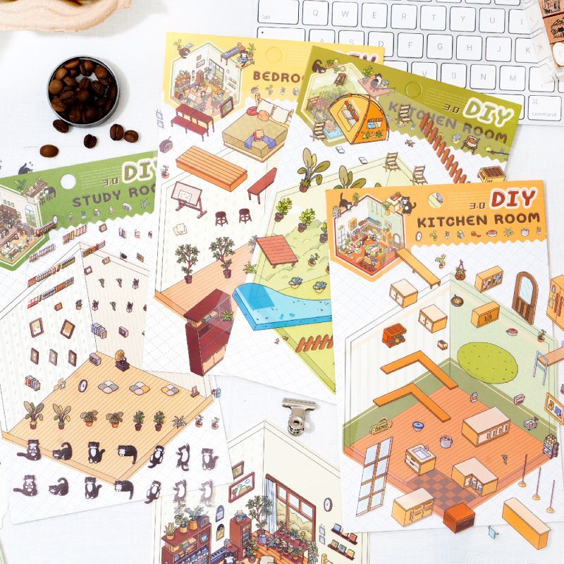 Soft and Warm Breezes DIY 3D Scene Stickers 4 Cute Miniature Scenes