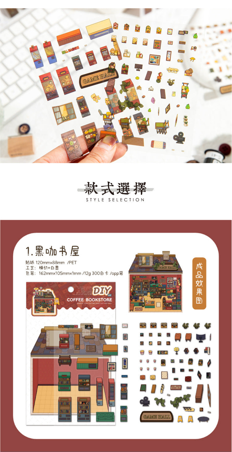 Micro-Diorama Collector's Pack DIY 3D Scene Stickers Miniature Bookshelf & Stuffed Friends