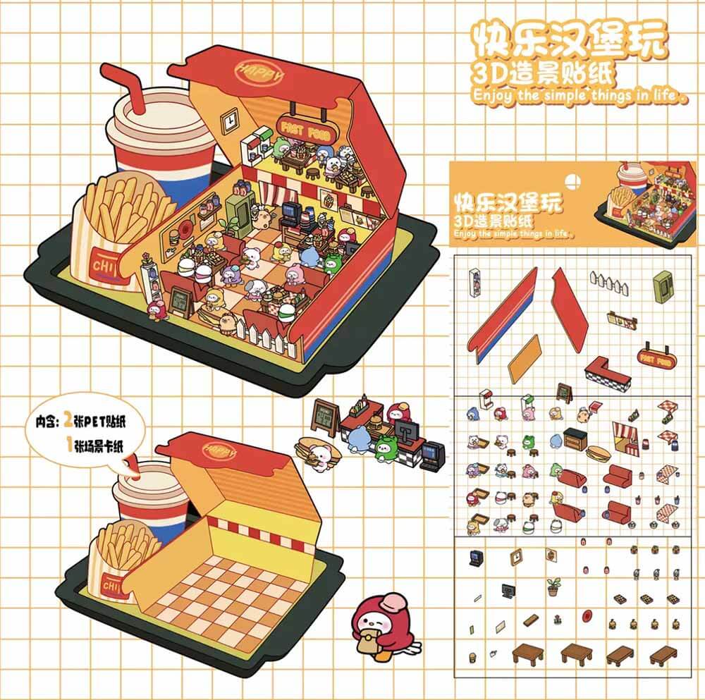 Fun Box Collection DIY 3D Scene Stickers 4 Cute Miniature Scenes