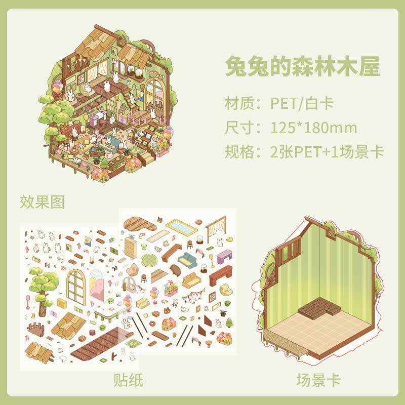 Bunny's Secret Garden DIY 3D Scene Stickers 4 Cute Miniature Scenes