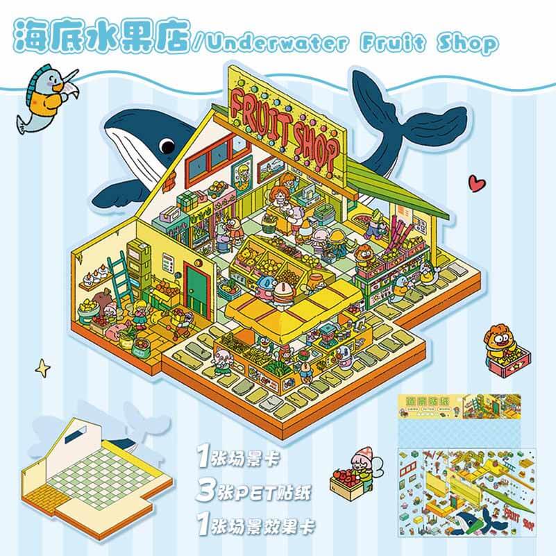 Springtime Bear Cottage DIY 3D Scene Stickers 3 Lovely Miniature Scenes