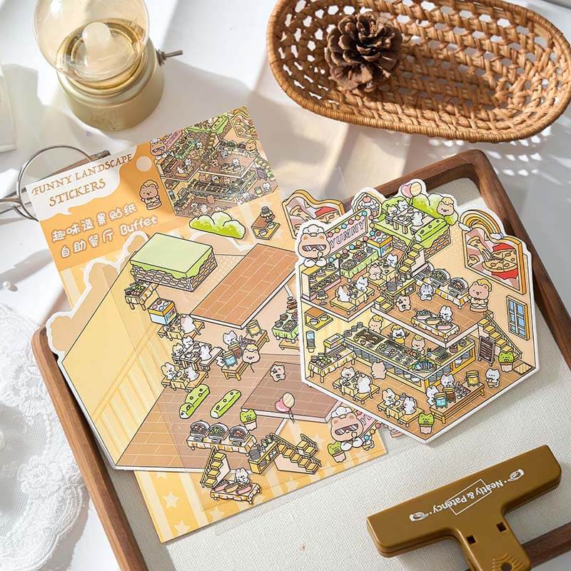 Character Towns DIY 3D Scene Stickers 4 Cute Miniature Scenes