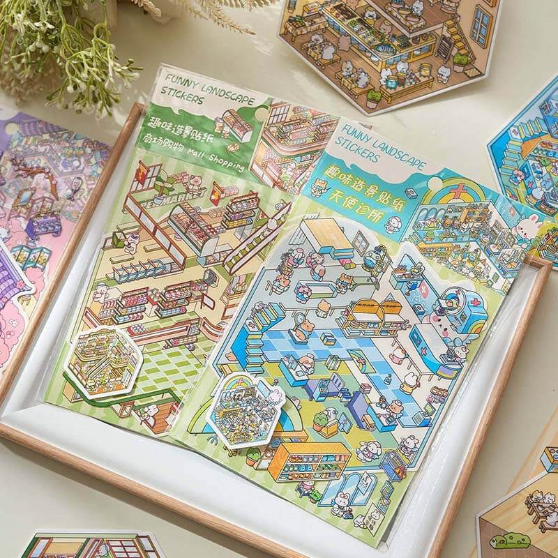 Character Towns DIY 3D Scene Stickers 4 Cute Miniature Scenes