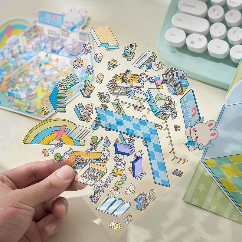 Character Towns DIY 3D Scene Stickers 4 Cute Miniature Scenes