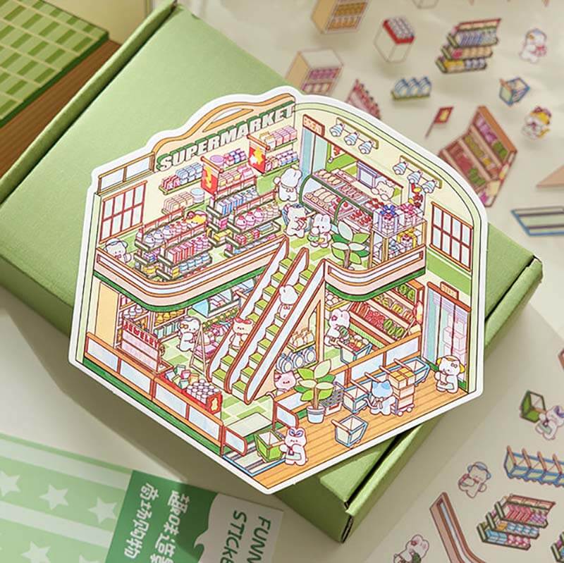 Character Towns DIY 3D Scene Stickers 4 Cute Miniature Scenes