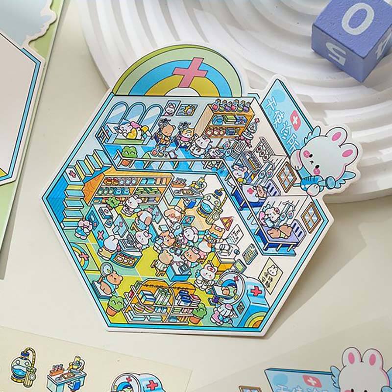 Character Towns DIY 3D Scene Stickers 4 Cute Miniature Scenes