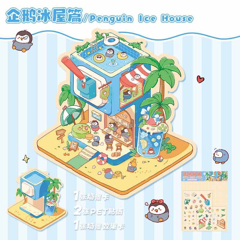 Cozy Animal Town DIY 3D Scene Stickers 4 Cute Miniature Scenes