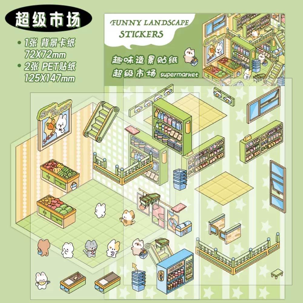 Mini World DIY 3D Scene Stickers - 4 Cute Miniature Scenes