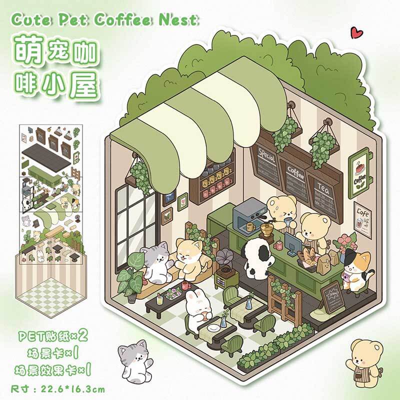 Furry Friends’ Town DIY 3D Scene Stickers 4 Cute Miniature Scenes