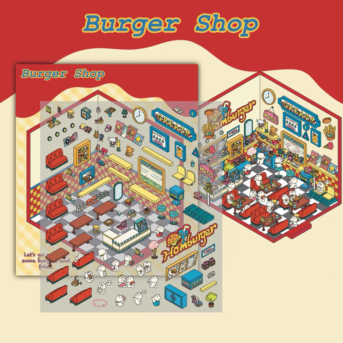 Sticker Scenes! Create DIY Bookstore|Izakaya|Sweet Cake|Burger Shop|Hotpot Restaurant