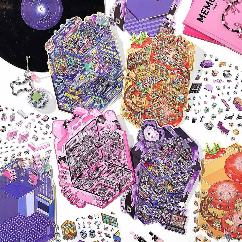 Kitsch City DIY 3D Scene Stickers 4 Cute Miniature Scenes