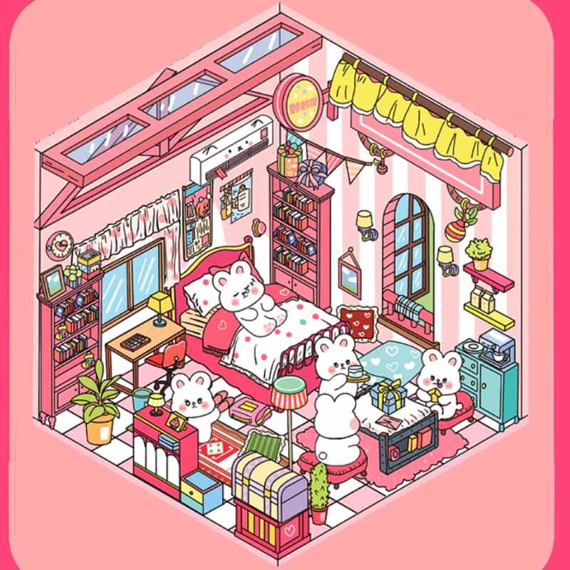 Blush Bunny Home DIY 3D Scene Stickers 4 Cute Miniature Scenes