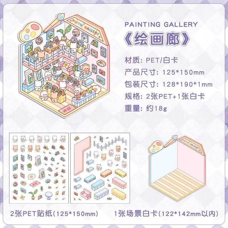 Lovely Life Town DIY 3D Scene Stickers 4 Cute Miniature Scenes