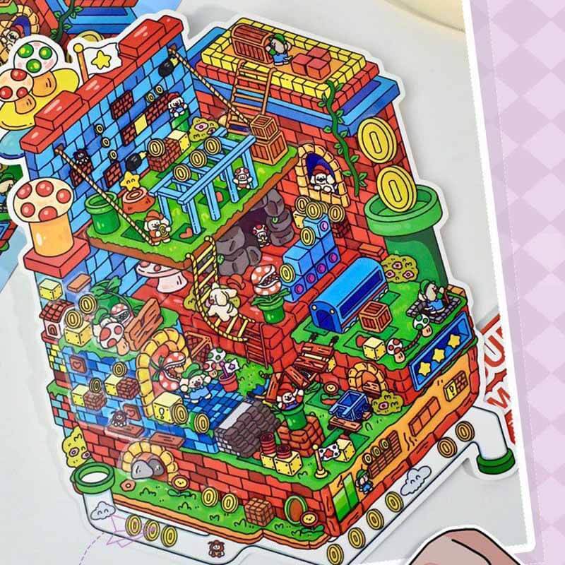 Game On DIY 3D Scene Stickers 2 Cute Miniature Scenes