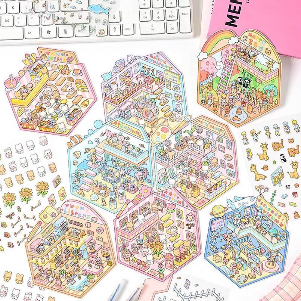 Lovely Life Town DIY 3D Scene Stickers 4 Cute Miniature Scenes