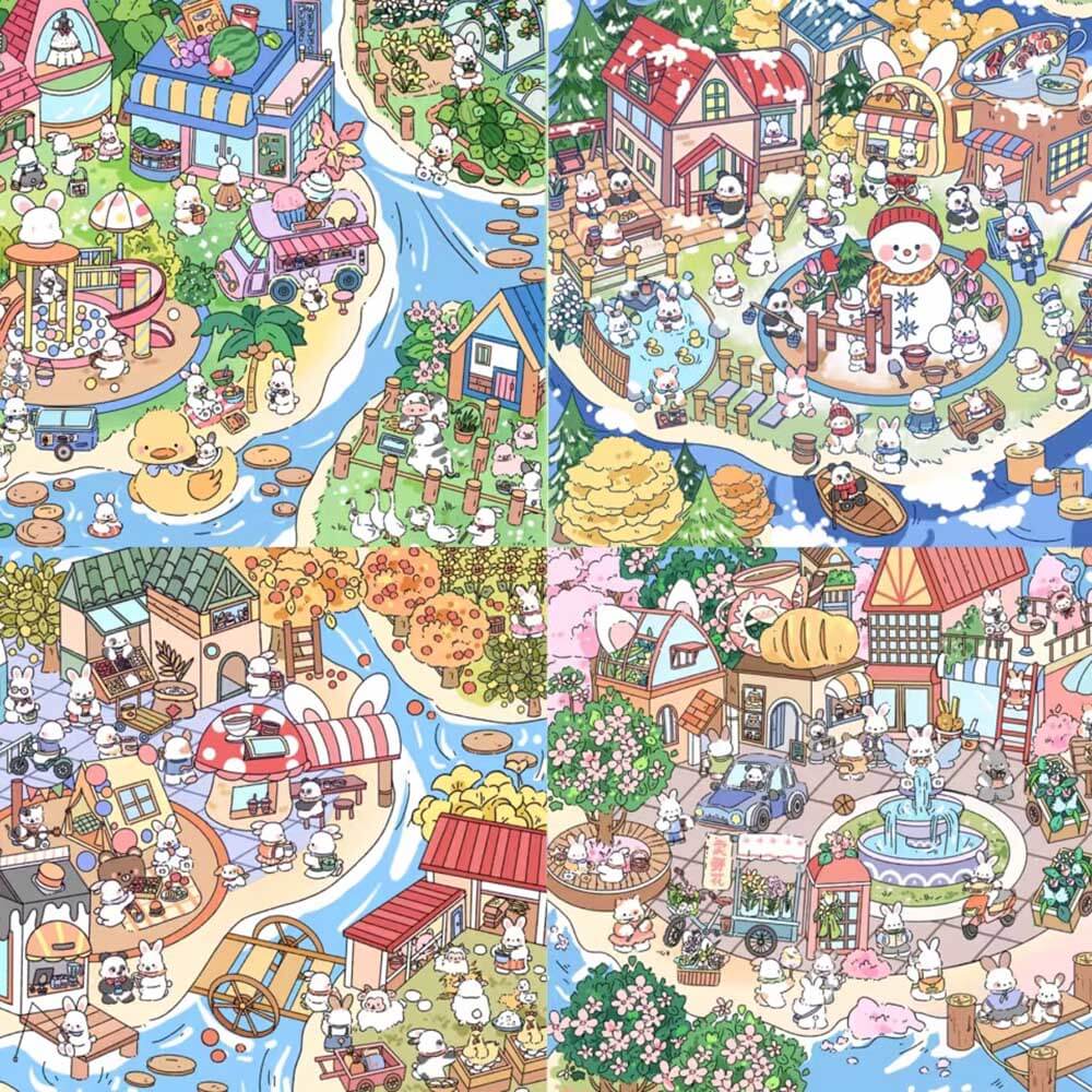 Lovely Season DIY 3D Scene Stickers 4 Cute Miniature Scenes