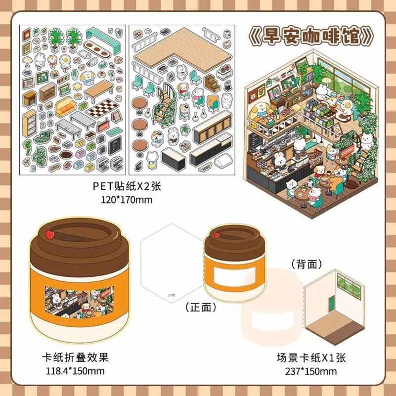 Fun Dessert House DIY 3D Scene Stickers - 4 Cute Miniature Scenes