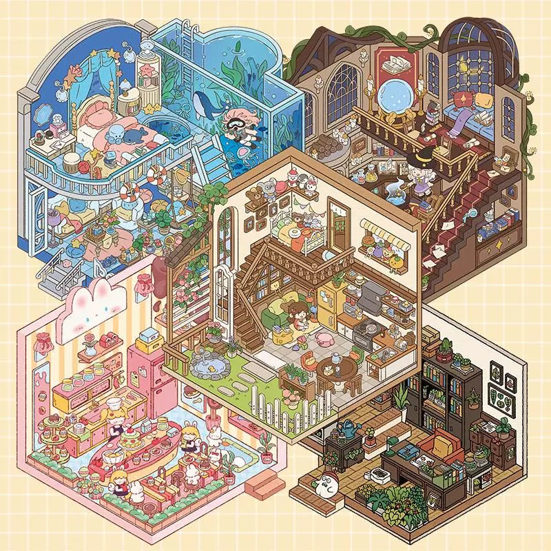 Magic House Collection DIY 3D Scene Stickers 5 Cute Miniature Scenes