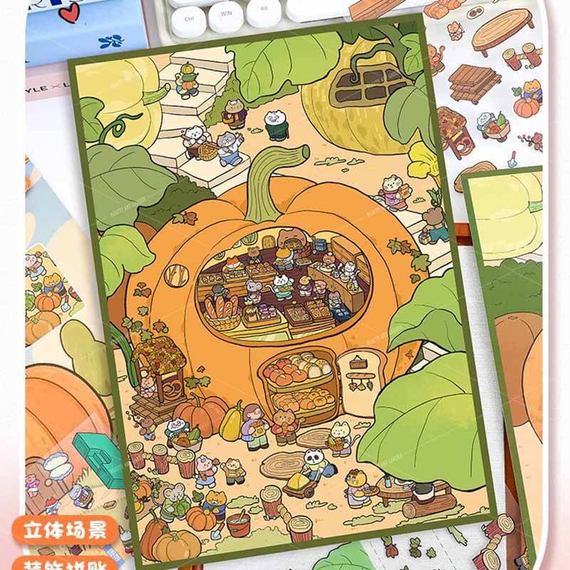 Shopping Tea Party DIY 3D Scene Stickers 2 Cute Miniature Scenes