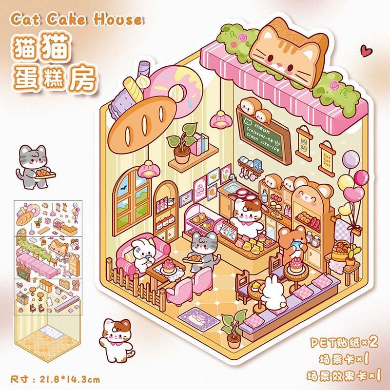Sweet Critter Café DIY 3D Scene Stickers 4 Cute Miniature Scenes