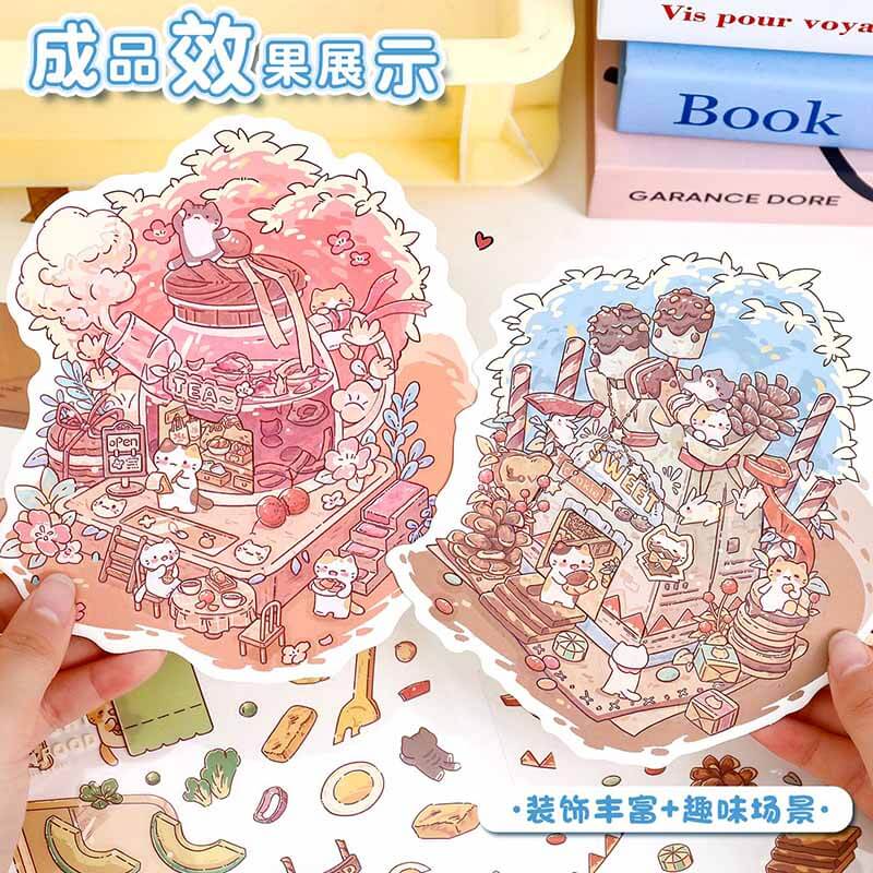 Teacup Tales DIY 3D Scene Stickers 4 Cute Miniature Scenes