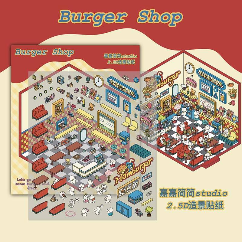Town Shop DIY 3D Scene Stickers 3 Cute Miniature Scenes