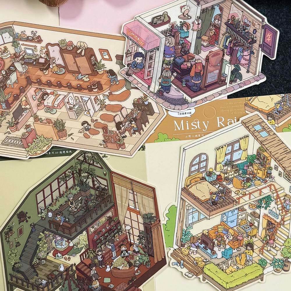 Verses in Mist DIY 3D Scene Stickers 4 Cute Miniature Scenes