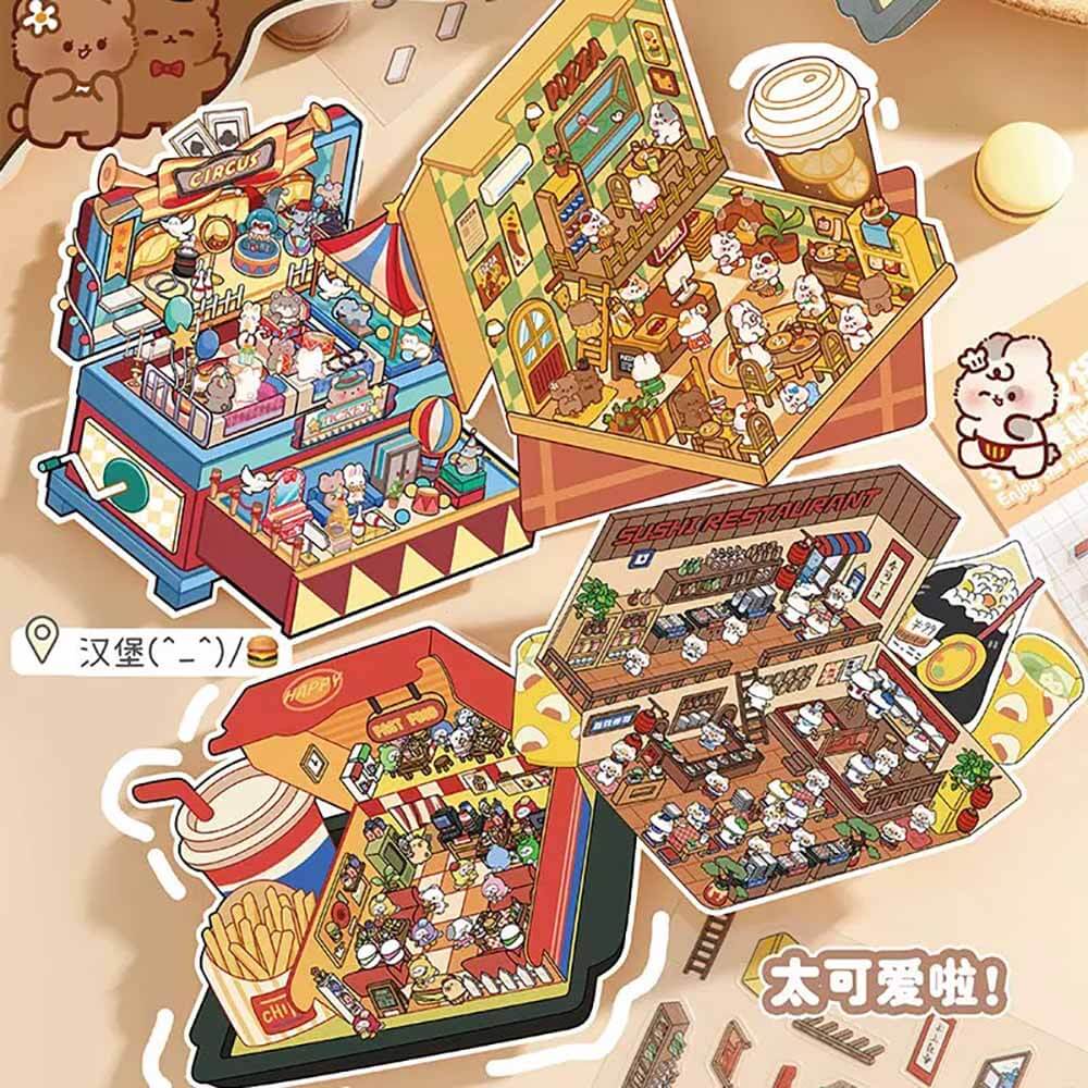 Fun Box Collection DIY 3D Scene Stickers 4 Cute Miniature Scenes