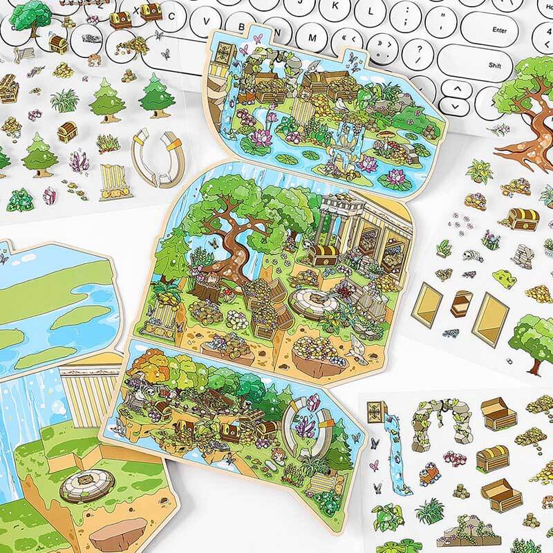 Whimsical Treasures DIY 3D Scene Stickers 4 Cute Miniature Scenes