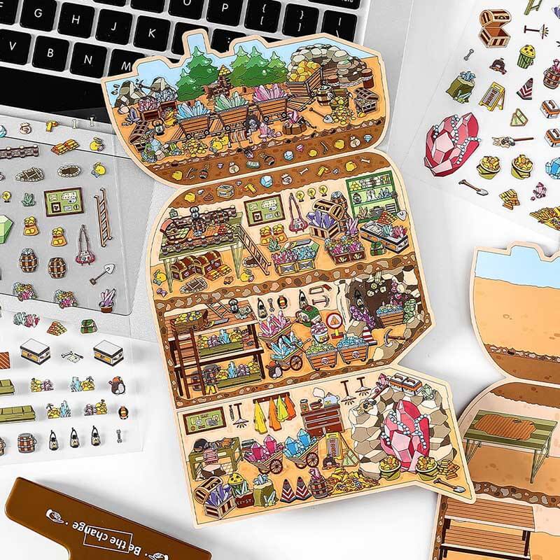 Whimsical Treasures DIY 3D Scene Stickers 4 Cute Miniature Scenes