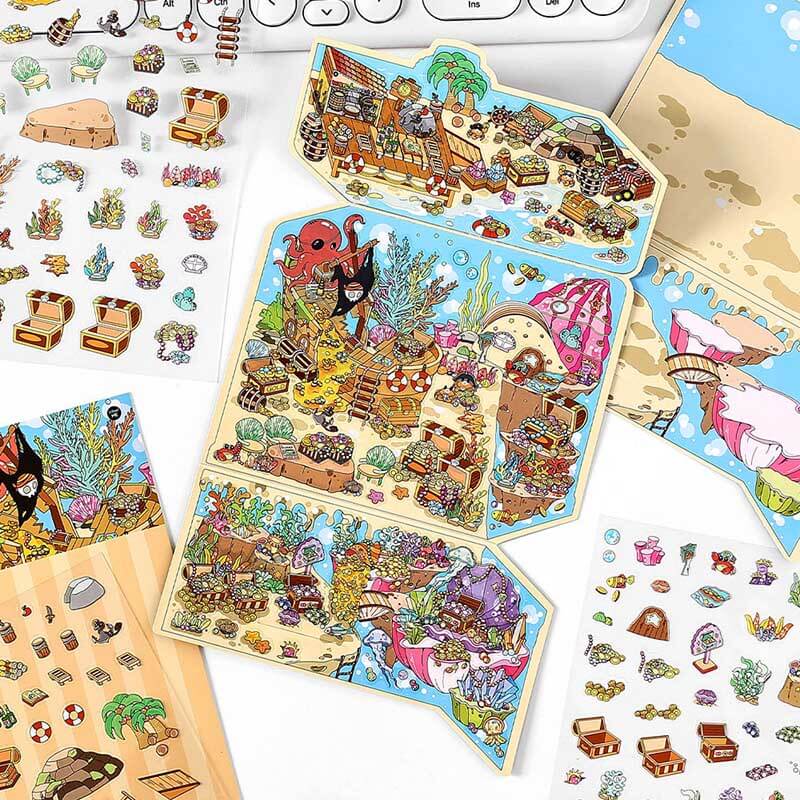 Whimsical Treasures DIY 3D Scene Stickers 4 Cute Miniature Scenes