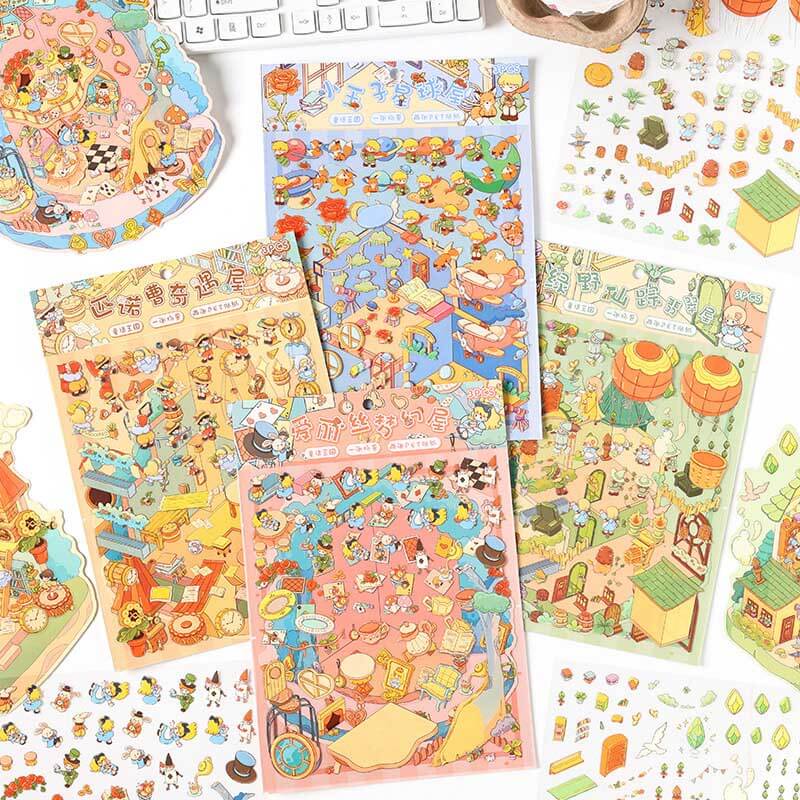 Whimsy Tale Dwellings DIY 3D Scene Stickers 4 Cute Miniature Scenes