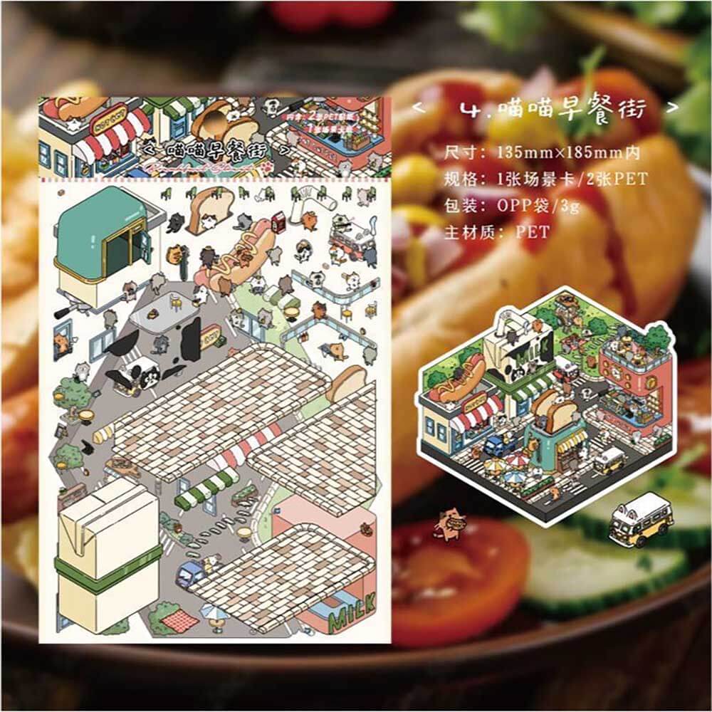 Cat City DIY 3D Scene Stickers - 4 Cute Miniature Scenes