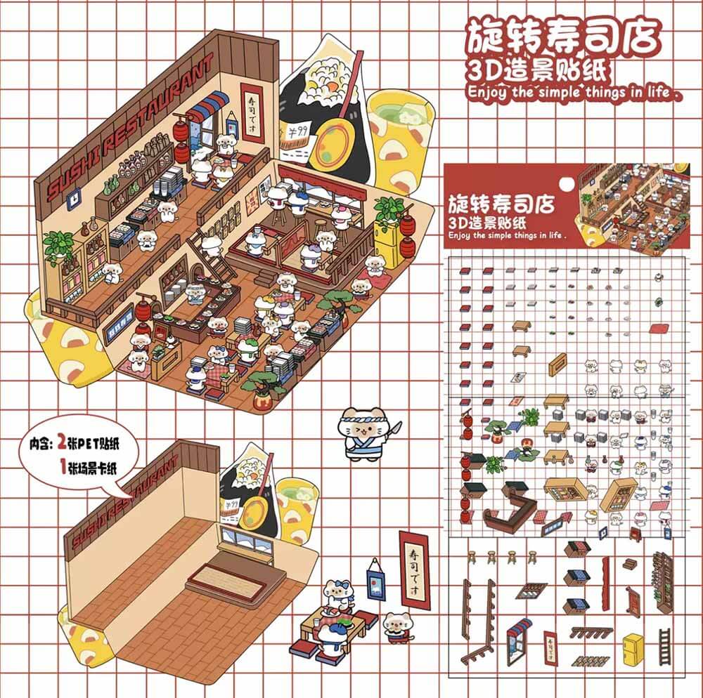 Fun Box Collection DIY 3D Scene Stickers 4 Cute Miniature Scenes