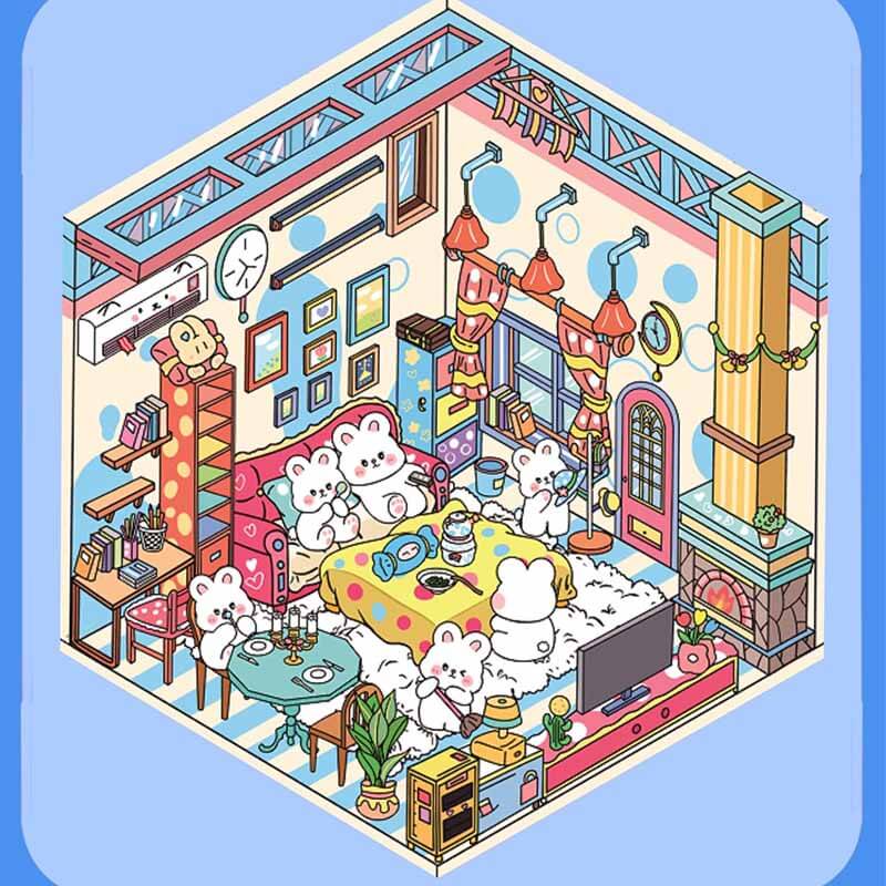 Blush Bunny Home DIY 3D Scene Stickers 4 Cute Miniature Scenes